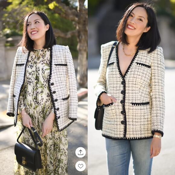 Veronica Beard Jackets & Blazers - Veronica Beard Albia Rickrack Trim Tweed Lady Jacket Black White Check Size 0